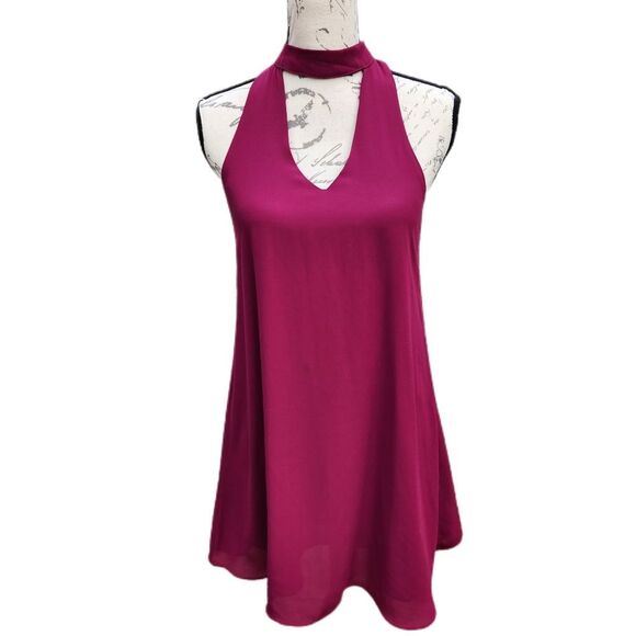 LULUS GROOVE THING SWING DRESS MOCK NECK IN MAGENTA Small - Picture 11 of 12